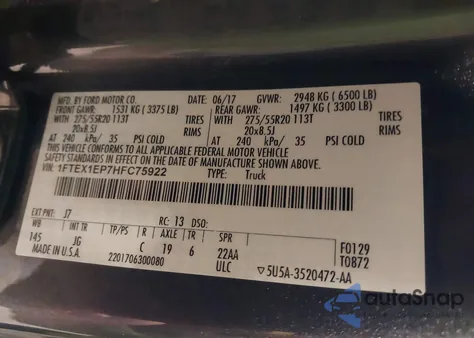 2017 Ford F-150 Xl from USA, damaged, VIN 1FTEX1EP7HFC75922